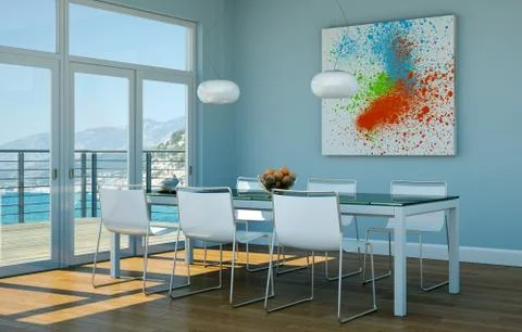 Dining room interior design in beach house Stock Illustration