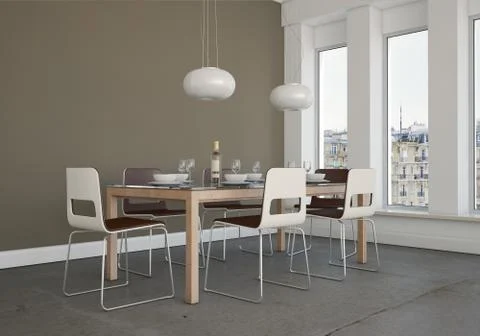 Dining room interior design with grey wall Stock Illustration