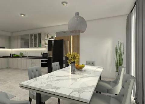 Dining Room Interior Design with Marble Table Illustration