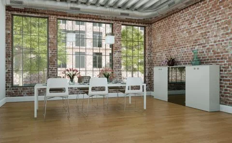 Dining room interior design in modern appartment Stock Illustration