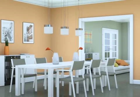 Dining room interior design in modern appartment Stock Illustration