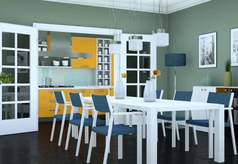 Dining room interior design in modern appartment Stock Illustration