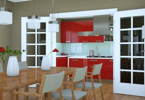 Dining room interior design in modern appartment Stock Illustration
