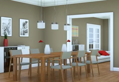 Dining room interior design in modern appartment Stock Illustration