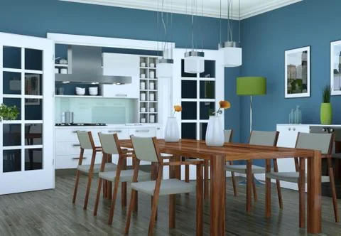 Dining room interior design in modern appartment Stock Illustration
