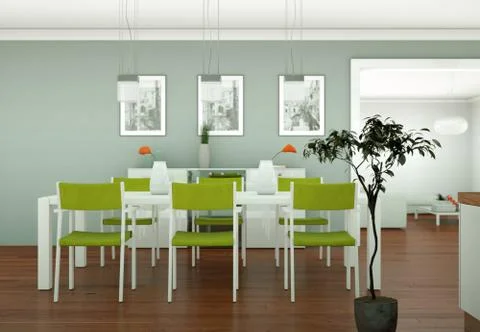 Dining room interior design in modern appartment Illustrazione stock