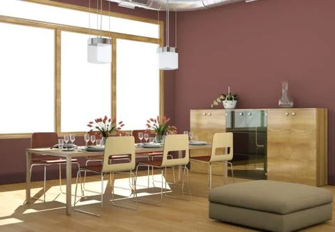 Dining room interior design in modern loft Stock Illustration