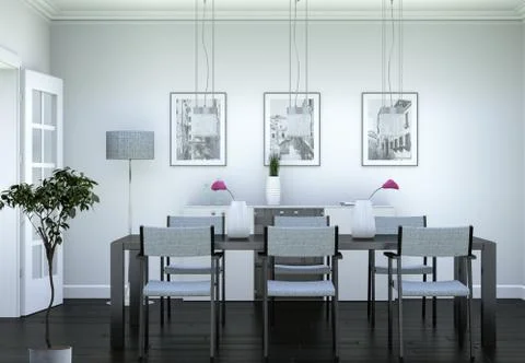 Dining room interior design in modern appartment Illustrazione stock