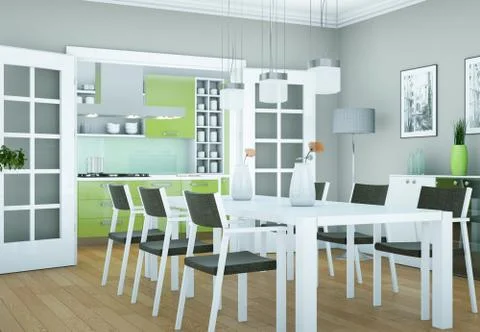 Dining room interior design in modern appartment Stock Illustration