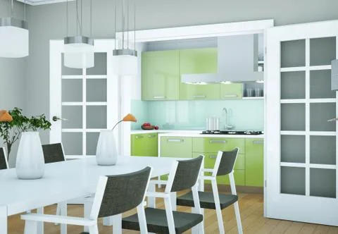 Dining room interior design in modern appartment Stock Illustration