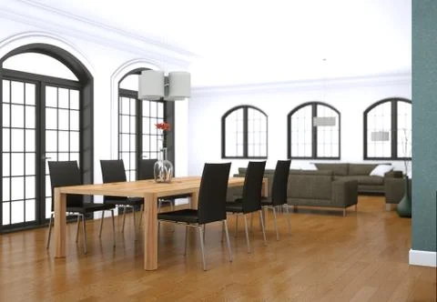 Dining room interior design in modern appartment Stock Illustration