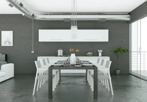 Dining room interior design in modern appartment Stock Illustration