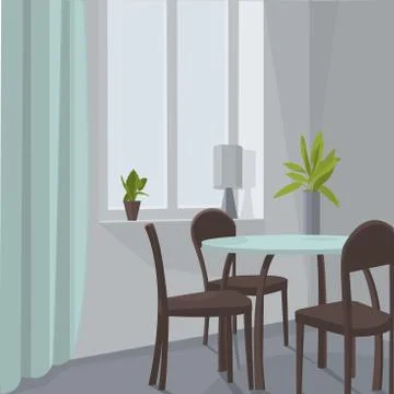 Dining room interior. Dinner table with chairs. Vector illustration. Stock Illustration