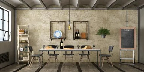 Dining room in a loft Stock Illustration