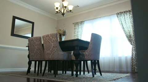 Dining Room Low Angle Move Left Reveal Video stock 64816327