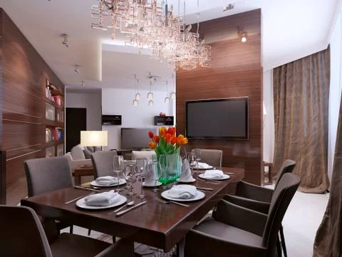 Dining room modern interior Stock Illustration