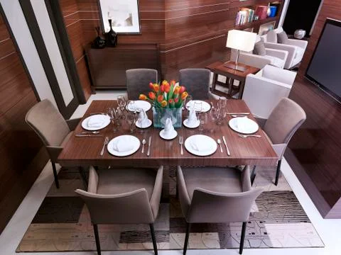 Dining room in a modern style Stock Illustration