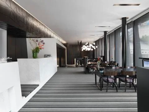 Dining room with multiple dining tables Fotos de archivo