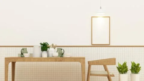 Dining room or cafe and frame for artwork - 3D Rendering Stock Illustration