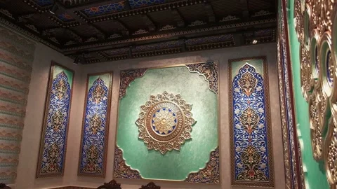 Dining room with richly colored walls and ceiling with Arabic-oriental patterns Stock Footage 204875860