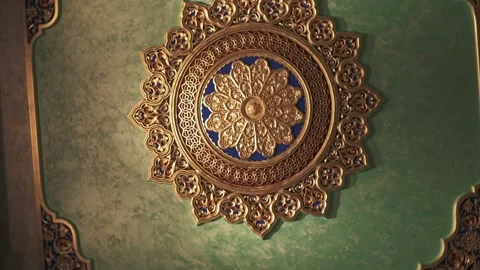 Dining room with richly colored walls and ceiling with Arabic-oriental patterns Stock Footage 204876584