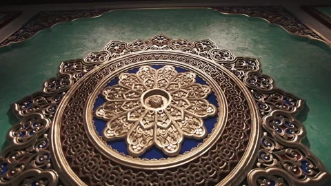 Dining room with richly colored walls and ceiling with Arabic-oriental patterns Stock Footage 204876776