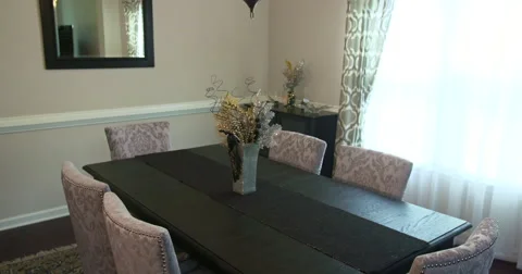 Dining Room Rise Up from Corner to Light Fixture Stock Footage 64816375