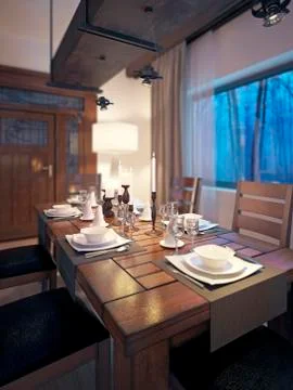 Dining room, rustic and modern style Stock Illustration