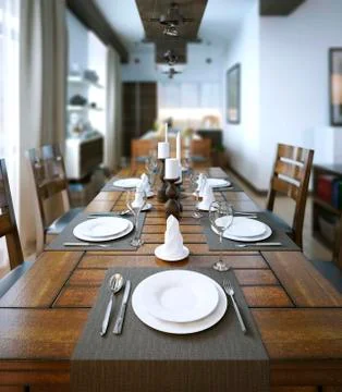 Dining room, rustic and modern style Stock Illustration