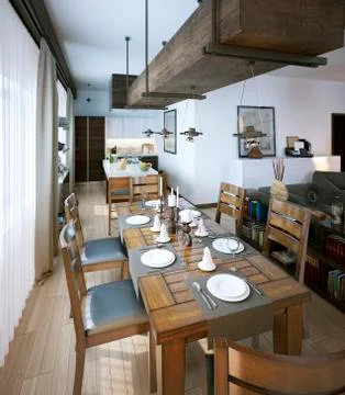 Dining room, rustic and modern style Stock Illustration