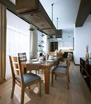 Dining room, rustic and modern style Stock Illustration