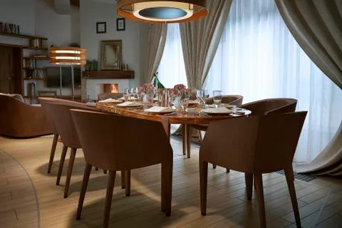 Dining room rustic style Stock Illustration