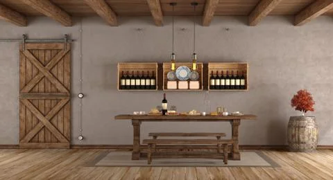 Dining room in rustic style Stock Illustration
