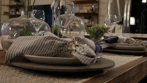 Dining Room Table Napkin Rack Focus Close Up Stock Footage 112892422