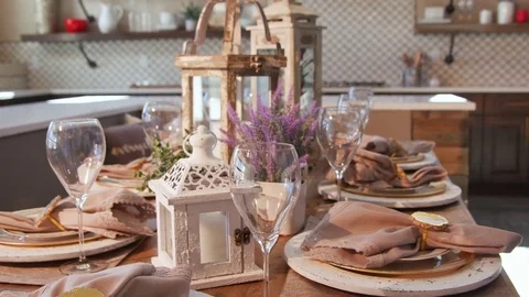 Dining Room Table Setting Detail Corner Stock Footage 76270430