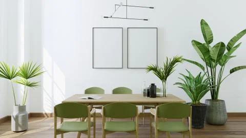 Dining Room With Trees,3d illustration,3d Rendering. Stock Illustration