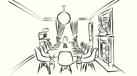 Dining room with white covered table Video stock 63794583