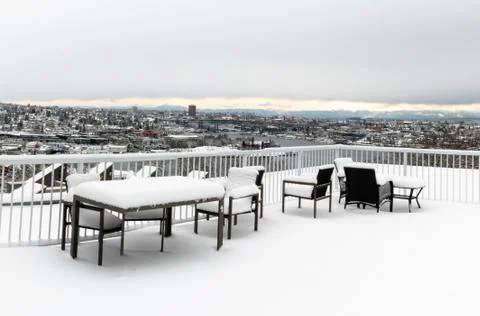 Dining set covered with snow Stock Photos