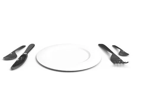 Dining Set Placed In White Background 3D Render Stock Illustration