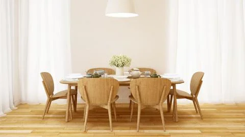 Dining set in white room minimal design - 3D Rendering Stock Illustration