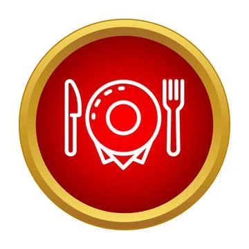 Dining setting with plate, knife, and fork icon Stock Illustration