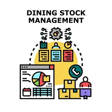 Dining stock management process optimizing restaurant kitchen inventory Stock Illustration