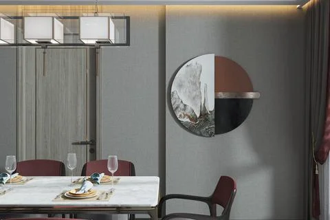 A dining table and beside smart wall art decoration for a smart life lead Illustrazione stock