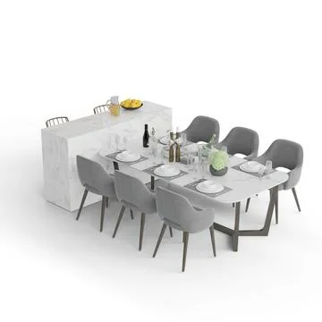 The dining table and chairs are all set, 3d rendering Stock Illustration