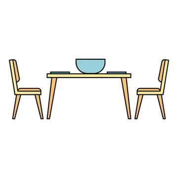 Dining table and chairs with bowl and plates Stock Illustration