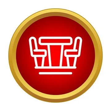 Dining table and chairs icon red circle Stock Illustration