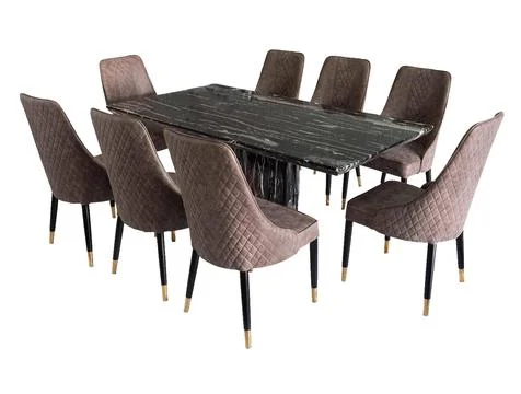 Dining Table and chairs isolated on white background. Luxury and modern dinin Stock Illustration