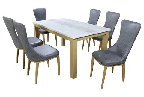 Dining Table and chairs isolated on white background. Luxury and modern dinin Illustrazione stock