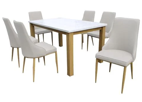 Dining Table and chairs isolated on white background. Luxury and modern dinin Stock Illustration