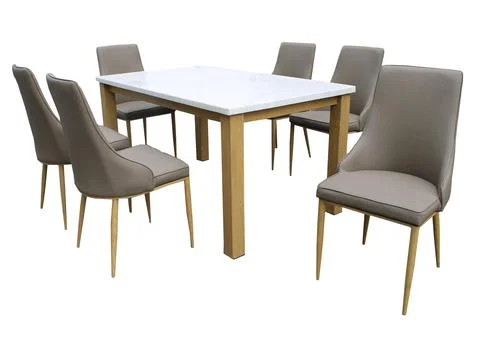 Dining Table and chairs isolated on white background. Luxury and modern dinin Stock Illustration